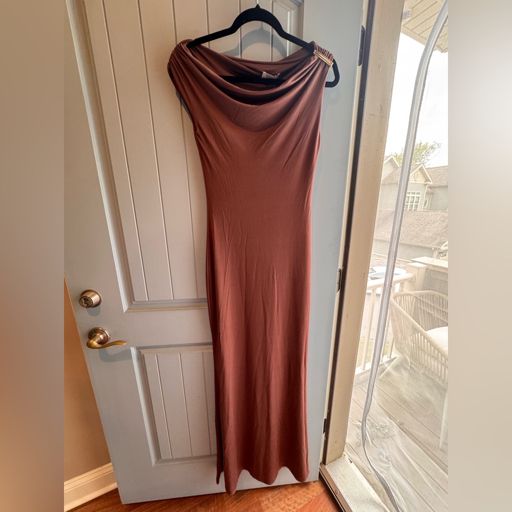 Meshki Kinsley Chocolate Draped Gown